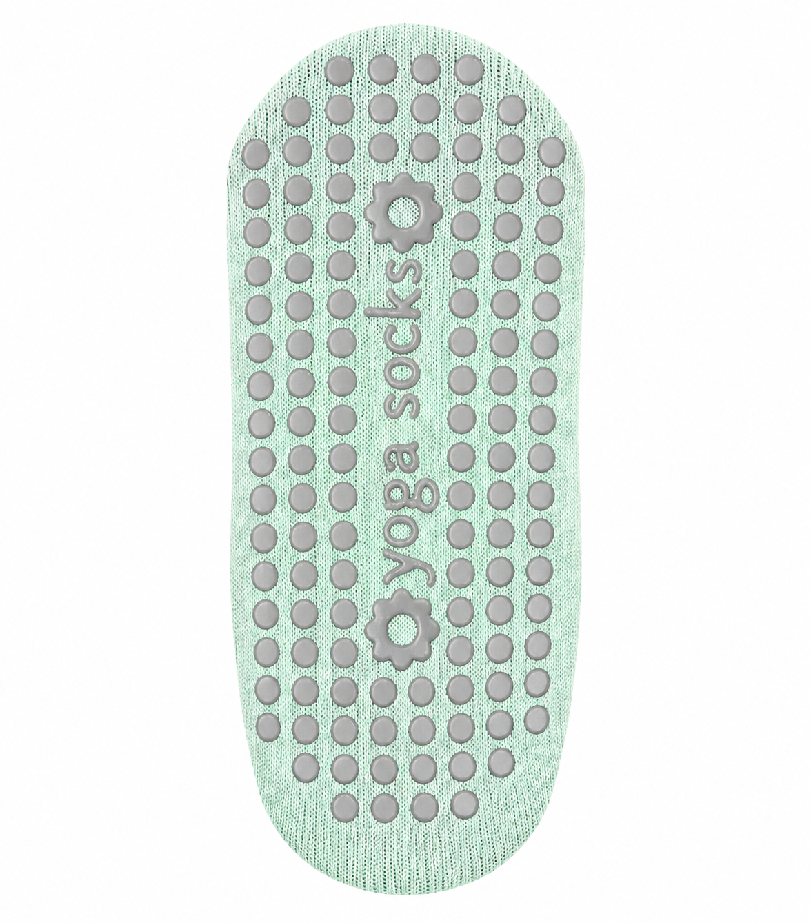 Yoga socks sole with textured grip pattern on a light green background