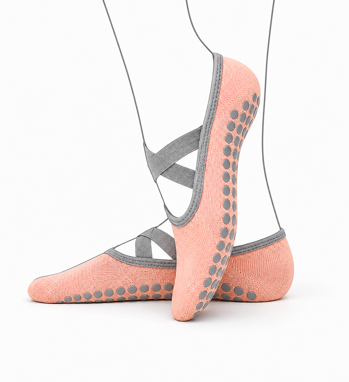 Yoga socks with straps and grip dots on a white background