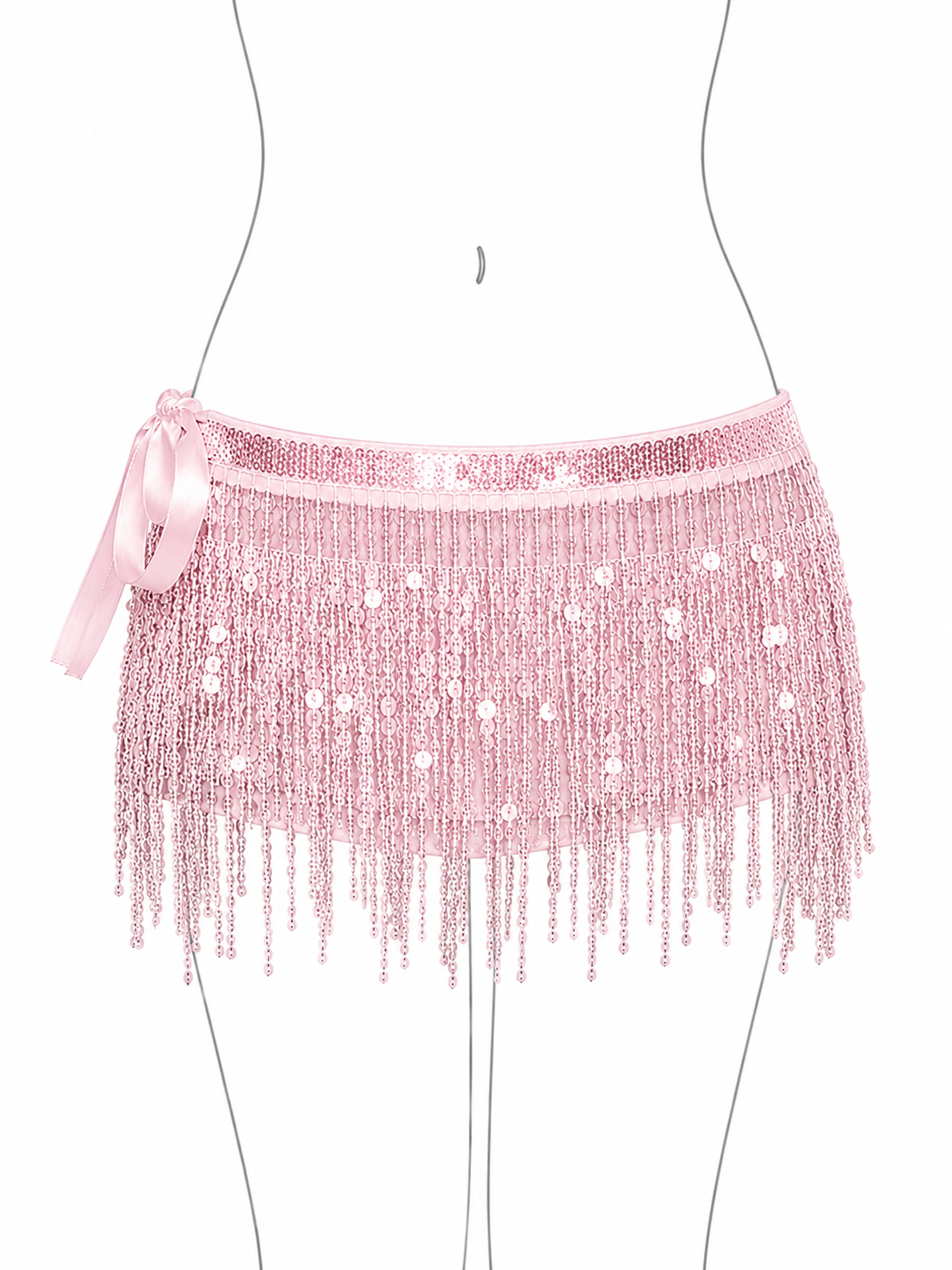 Pink fringe skirt with a bow on a white background